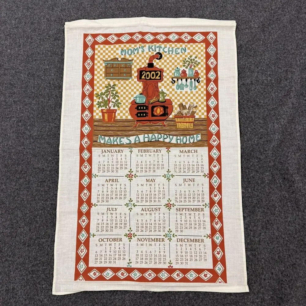 Vintage Calendar Towel Year 2002 Mom's Kitchen Antique Stove 15